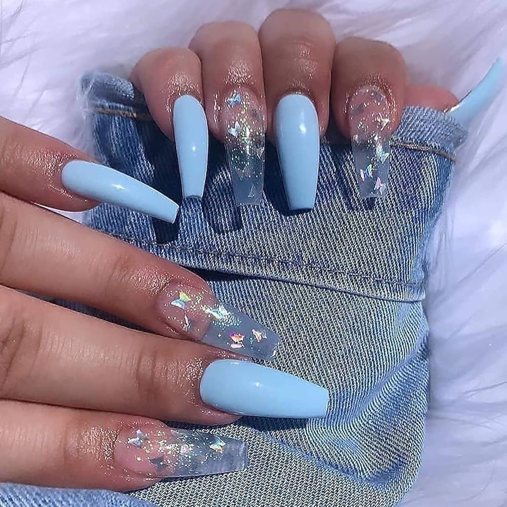 Blue Butterfly Acrylic Nails